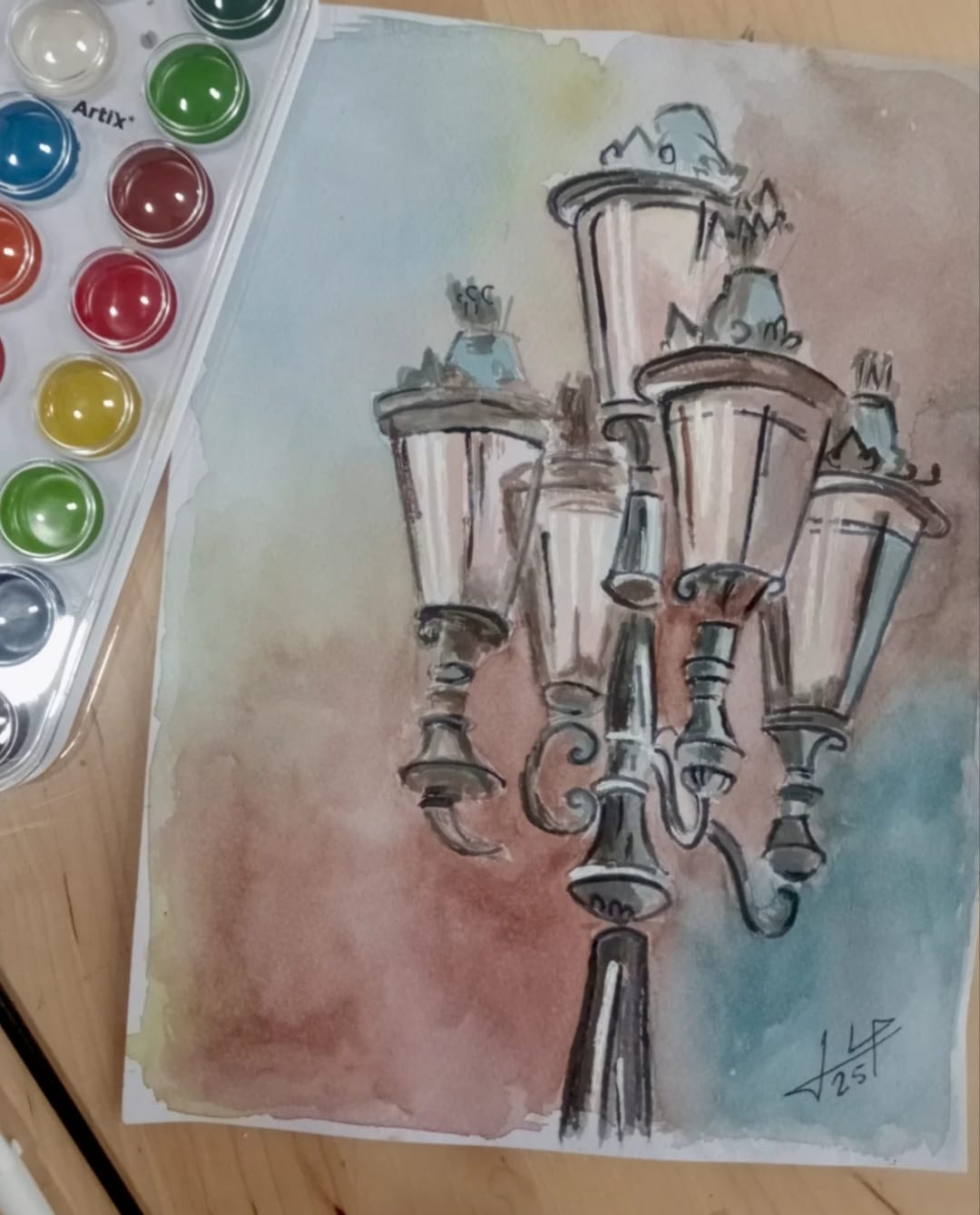 Acuarela de farola clásica urbana