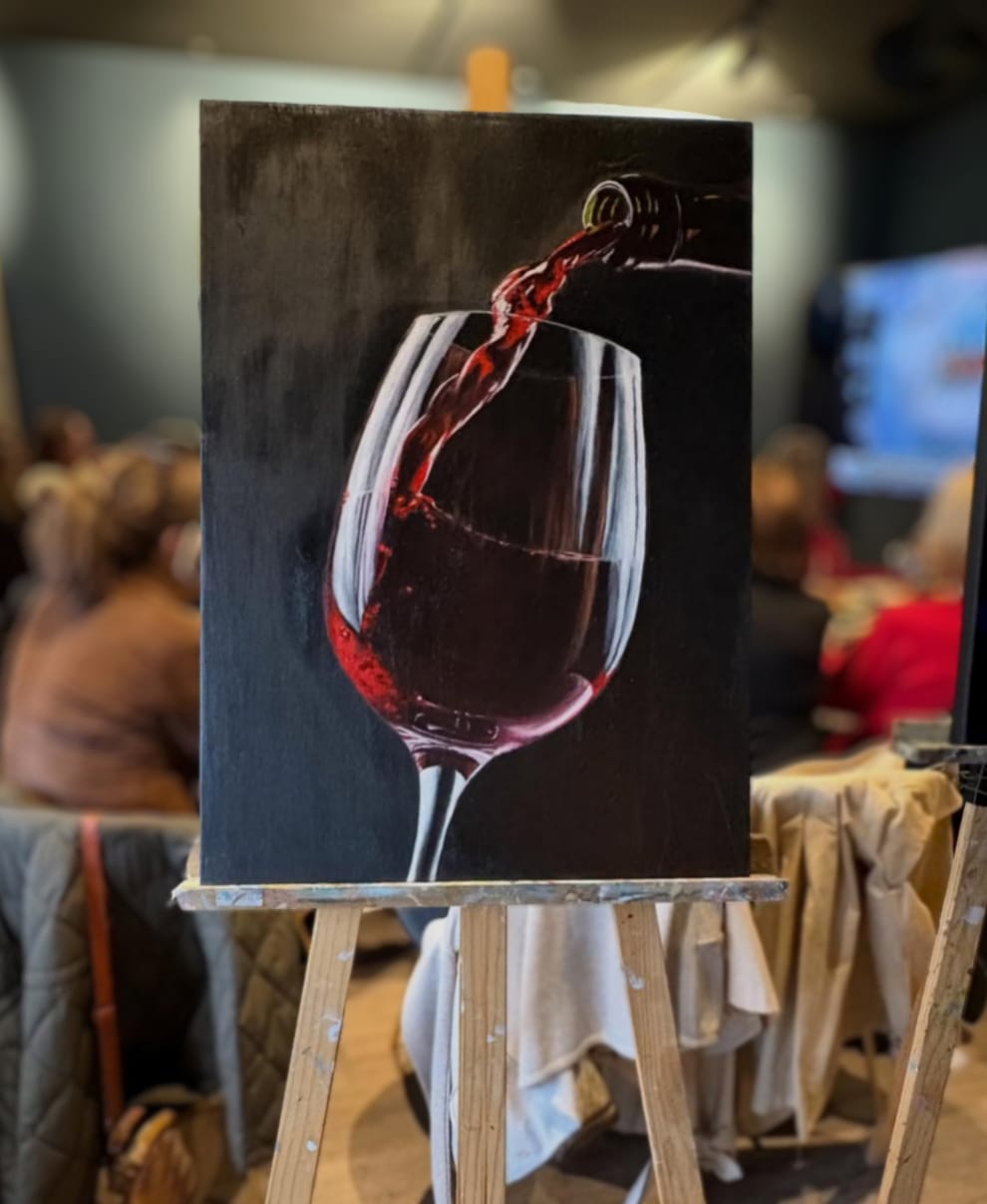 Pintura al óleo de copa de vino tinto