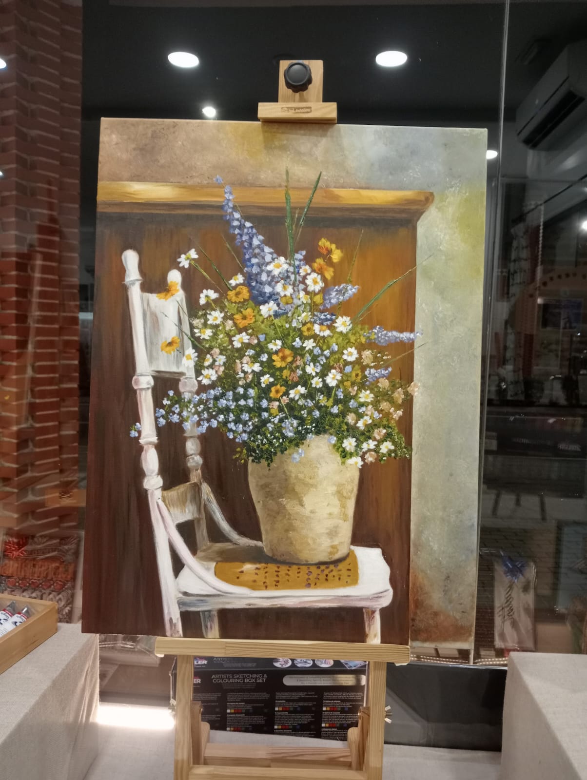 Pintura al óleo de jarrón con flores silvestres